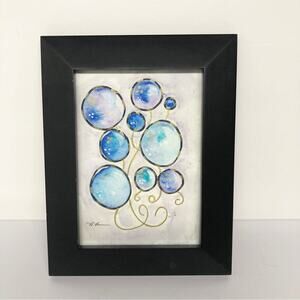 Original Artwork Framed Loose Watercolor Floral Bubble Art Painting by H. Barrow